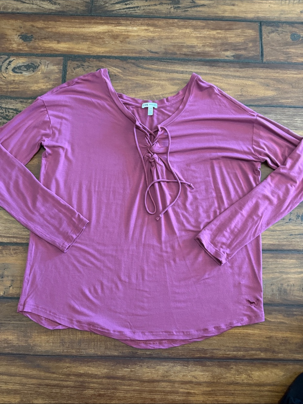 PINK Victoria's SecretLike New Super Soft Eggplant/Mauve Lace-Up Long Sleeve Tee